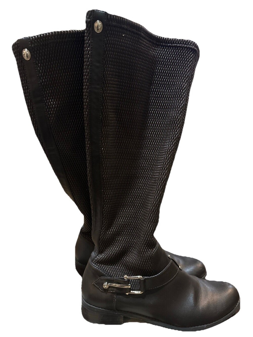 Alex Marie Women’s Tall Riding Boots Black Woven Leather Buckle Zip Size 10M